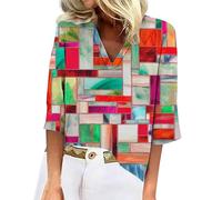 Blusa casual de manga tres cuartos para mujer, con cuello en V, estampado 3D, para verano 2025, X4-rojo, L