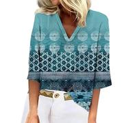 Blusa casual de manga tres cuartos para mujer, con cuello en V, estampado 3D, para verano 2025, X5-azul cielo, L