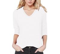 Blusa casual de verano para mujer, manga tres cuartos, cuello en V, estampado suelto con divisiones laterales, túnica, simulador de agricultura, 19, Blanco, M