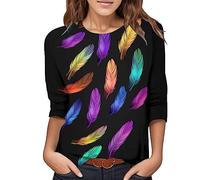 Blusa casual para mujer, con estampado 4/3, cuello redondo a la moda, manga tres cuartos, leggins de leopardo para niños, Negro , L