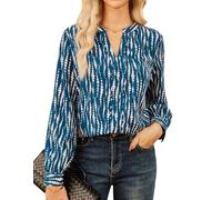 Blusa clásica Holgada de Mujer con Mangas Farol y Escote en Pico para la Oficina Azul Verdoso XL