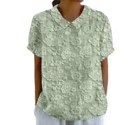 Blusa con cuello Peter Pan para mujer, floral, elegante, casual, linda, babydoll, manga corta, ropa de vacaciones, playa, vacaciones, ropa de vacaciones, camiseta de verano, camisas holgadas, verde