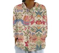 Blusa con estampado floral para mujer, cuello Peter Pan, manga 3/4, casual, ajuste holgado, estilo artístico, para fiestas de jardín, verano, vacaciones, oficina, rosso, XXL