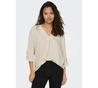 Blusa con manga 3/4 y cuello de pico Mujer Talla 40. Color Beige