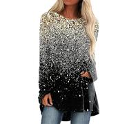 Blusa con purpurina para mujer, fiesta, lentejuelas, manga larga, festiva, plata, túnica, manga larga, elegante, tallas grandes, encaje, 1a Gold, XL