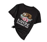 Blusa corta casual Animal Sloth Top mujeres manga impresión suelta blusa de mujer envolvente top mujer, Negro , XL