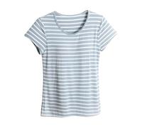 Blusa corta modal para mujer con brasier integrado, de manga corta, para verano, color liso, cuello en V, acolchada, camiseta de capas 2026, Z12-blue Built in Bra Top, L