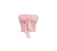 Blusa corta sin tirantes para mujer, estilo bohemio, floral, con volantes, espalda descubierta