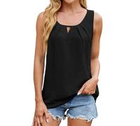 Blusa de algodón con tiras finas para clima cálido, para primavera/verano 2025, color sólido, cuello en V, sin mangas, plisada, camisa de gasa 6X, Negro, XL