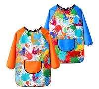 Blusa De Arte Para Niños, Paquete De 2 Delantales De Pintura Para Niños, Bata De Con Manga Larga Y Bolsillo, Delantal Con Diseño De Grafiti Para Niños De 5 A 12 Años Suministros De Pintura Año