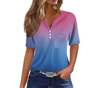 Blusa de cuello en V para mujer, elegante, de algodón y lino, suelta, manga corta, con botones, blusas largas, impresión grande, camiseta para niña, tiempo libre, blusa larga, tallas grandes, blusas