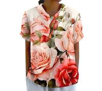 Blusa de cuello Peter Pan para mujer, floral, elegante, casual, linda, babydoll, manga corta, camisas de verano, ajuste holgado, ropa de vacaciones, trajes de playa en el Reino Unido, rosa, M