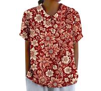 Blusa de cuello Peter Pan para mujer, floral, elegante, casual, linda, babydoll, manga corta, camisas de verano, ajuste holgado, ropa de vacaciones, trajes de playa en el Reino Unido, rosso, XXL