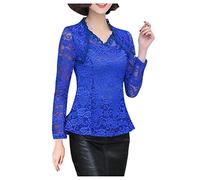 Blusa de encaje para mujer, camisa de encaje, manga superior, informal, elegante, blusa larga para mujer, top con purpurina, azul, 4XL