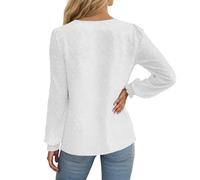 Blusa de encaje para mujer, cuello de pico, camiseta de manga larga, para otoño e invierno, camiseta de ocio monocolor, transpirable, camiseta funcional para el tiempo libre, camiseta de moda cómoda