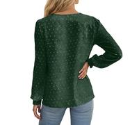 Blusa de encaje para mujer, cuello de pico, camiseta de manga larga, para otoño e invierno, camiseta de ocio monocolor, transpirable, camiseta funcional para el tiempo libre, camiseta de moda cómoda