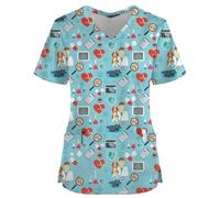 Blusa de Enfermera Quirúrgica con Estampado De Perezoso For Mujer, Camiseta Uniforme Enfermera Manga Corta Cuello En V Y Bolsillo, For Trabajo Enfermería para el Hospital(Color3,XL)