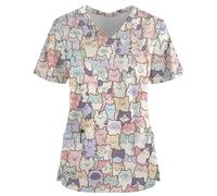 Blusa de Enfermera Quirúrgica con Estampado De Perezoso For Mujer, Camiseta Uniforme Enfermera Manga Corta Cuello En V Y Bolsillo, For Trabajo Enfermería para el Hospital(Color5,S)