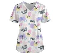 Blusa de Enfermera Quirúrgica con Estampado De Perezoso For Mujer, Camiseta Uniforme Enfermera Manga Corta Cuello En V Y Bolsillo, For Trabajo Enfermería para el Hospital(Color4,XXL)