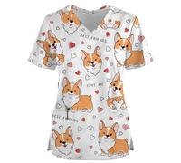 Blusa de Enfermera Quirúrgica con Estampado De Perezoso For Mujer, Camiseta Uniforme Enfermera Manga Corta Cuello En V Y Bolsillo, For Trabajo Enfermería para el Hospital(Color13,XXL)