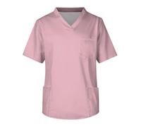 Blusa de Enfermera Uniforme de enfermería Verano for Hombre, Color Liso, Manga Corta, Cuello en V, for Trabajadores la Salud, Enfermeros, Trabajo, Blusa con Bolsillos para el Hospital(Pink,5XL)