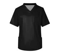 Blusa de Enfermera Uniforme de enfermería Verano for Hombre, Color Liso, Manga Corta, Cuello en V, for Trabajadores la Salud, Enfermeros, Trabajo, Blusa con Bolsillos para el Hospital(Black,L)