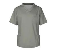 Blusa de Enfermera Uniforme de enfermería Verano for Hombre, Color Liso, Manga Corta, Cuello en V, for Trabajadores la Salud, Enfermeros, Trabajo, Blusa con Bolsillos para el Hospital(Light Grey,L)