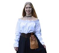 Blusa de Estilo Medieval con Cuello de Barco - Manga Larga - Natural/Blanco/Negro - Algodón - S - XXL - Blanco - L