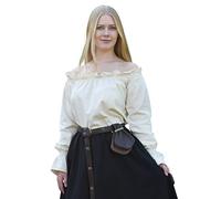 Blusa de Estilo Medieval con Cuello de Barco - Manga Larga - Natural/Blanco/Negro - Algodón - S - XXL - Natural - M