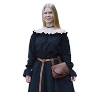 Blusa de Estilo Medieval con Cuello de Barco - Manga Larga - Natural/Blanco/Negro - Algodón - S - XXL - Negro - S