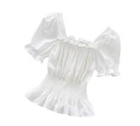 Blusa de Gasa con Mangas abullonadas para Mujer Blusa Holgada sólida para Mujer Camisetas Blusa de Gasa Blusas de Verano Camisa de Gasa abullonadas Blusa Informal túnica sólida con Volantes de Verano