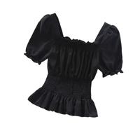 Blusa de Gasa con Mangas abullonadas para Mujer Blusa Holgada sólida para Mujer Camisetas Blusa de Gasa Blusas de Verano Camisa de Gasa abullonadas Blusa Informal túnica sólida con Volantes de Verano