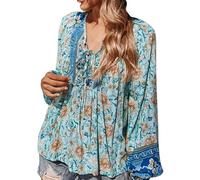 Blusa de gasa de estilo bohemio para mujer de moda túnica boho campesino suelto gráficos florales bordados blusas de verano hippie camisa con volantes para personas mayores primavera manga larga
