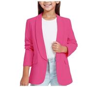 Blusa de gasa de manga larga cuello chal formal, chaqueta de traje, frente abierta, bolsillo interior para niños parte superior con, Rosa intenso., 9-10 años