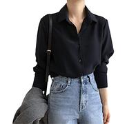 Blusa de Gasa Negra sólida de Verano para Mujer, Camisa Informal de Manga Larga, Blusas Elegantes de Estilo Coreano BF Blusa Femenina