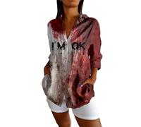 Blusa de Halloween para mujer I'm Fine Camisetas sangrientas Blood manga corta cuello en V parte superior elegante festiva trajes espeluznante terror disfraz de Halloween holgada ligera camiseta de