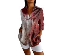 Blusa de Halloween para mujer I'm Fine Camisetas sangrientas Blood manga corta cuello en V parte superior elegante festiva trajes espeluznante terror disfraz de Halloween holgada ligera camiseta de