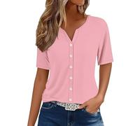 Blusa de las Mujeres Algodón Y Lino Color Sólido Transpirable Elegante Y Elegante Blusas Y Blusas Verano Ligero Casual Camisetas Cortas De Color Puro Con Cuello En V Suelto Atrapado Camisa Plus Size