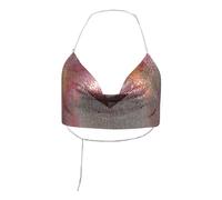 Blusa de lentejuelas lisas para mujer, chaleco de lentejuelas para mujer, top corto con cuello en V profundo, brasier con purpurina, danza del vientre, festival, club, ropa para fiestas y vida diaria