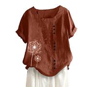Blusa de lino de algodón para mujer, camisetas de verano de manga corta, camiseta informal de un solo color, jersey con estampado simple, camisas, blusas sueltas de talla grande, cuello redondo S-5XL