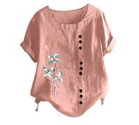 Blusa de lino de algodón para mujer, camisetas de verano de manga corta, camiseta informal de un solo color, jersey con estampado simple, camisas, blusas sueltas de talla grande, cuello redondo S-5XL,