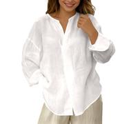 Blusa de lino para mujer, elegante, monocolor, túnica, lino, algodón, blusa larga, verano, botones hacia abajo, camisa de lino transpirable, camiseta para el tiempo libre, camisas sueltas, Blanco, 3XL