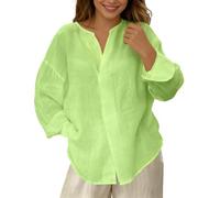Blusa de lino para mujer, elegante, monocolor, túnica, lino, algodón, blusa larga, verano, botones hacia abajo, camisa de lino transpirable, camiseta para el tiempo libre, camisas sueltas, verde, S