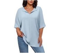 Blusa de manga 3/4 con cuello en V para mujer, talla grande, informal, básica, ligera, para uso diario, vacaciones, ocio, L-XXXXL, 001 y azul claro, 3XL