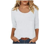 Blusa de manga 3/4 con cuello redondo para mujer, estilo túnica para salir, manga 3/4, estilo informal, sexy, de verano, favorecedoras, lindas, elegantes, de moda 2026, blanco, S