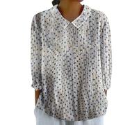 Blusa de manga 3/4 para mujer, cuello Peter Pan del Reino Unido, estampado floral, blusa de ajuste holgado, elegante, casual, para vacaciones, playa, túnica de verano, gris, M