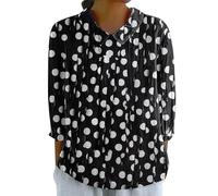 Blusa de manga 3/4 para mujer, cuello Peter Pan del Reino Unido, estampado floral, blusa de ajuste holgado, elegante, casual, para vacaciones, playa, túnica de verano, Negro, XXL