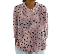 Blusa de manga 3/4 para mujer, cuello Peter Pan del Reino Unido, estampado floral, blusa de ajuste holgado, elegante, casual, para vacaciones, playa, túnica de verano, rosa, XL