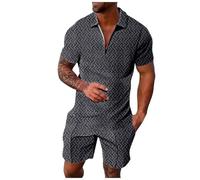 Blusa de manga corta con cremallera y dos piezas, estilo casual para hombre, a rayas, con bolsillo. Estilo que Nace de lo Simple
