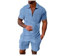 Blusa de manga corta con cremallera y dos piezas, estilo casual para hombre, a rayas, con bolsillo. Estilo que Nace de lo Simple